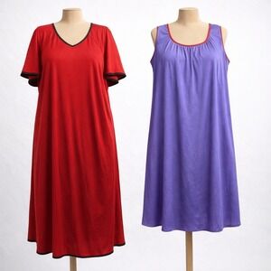 Lot of 2 Vintage Y2K Satin Nightgowns Plus Size 1X Red Purple Sleepwear Nylon‎